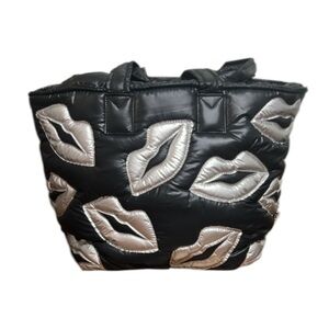 Wildfox Black and silver Tote or Shoulder Bag zipper NWT lips theme